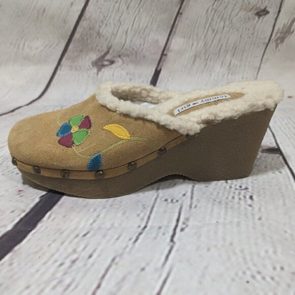 Vintage Y2K 90s Tommy Girl Suede Leather  Clogs Mules Floral Embroidered 7/7.5/8 - Picture 4 of 15